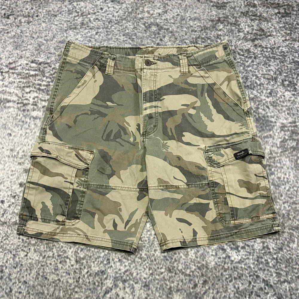 Wrangler Cargo Shorts Mens 34 Green‎ Brown Camo Mens 34 Camouflage Skater Y2K